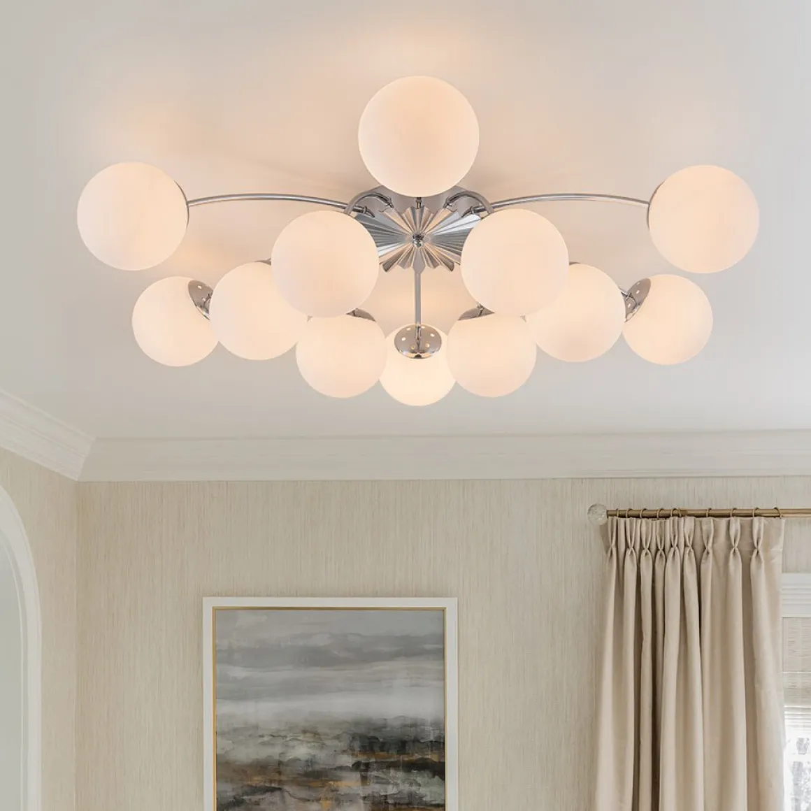 Blossom 12-Light Opal Glass Bubble Semi Flush Chandelier