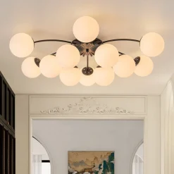 Blossom 12-Light Opal Glass Bubble Semi Flush Chandelier