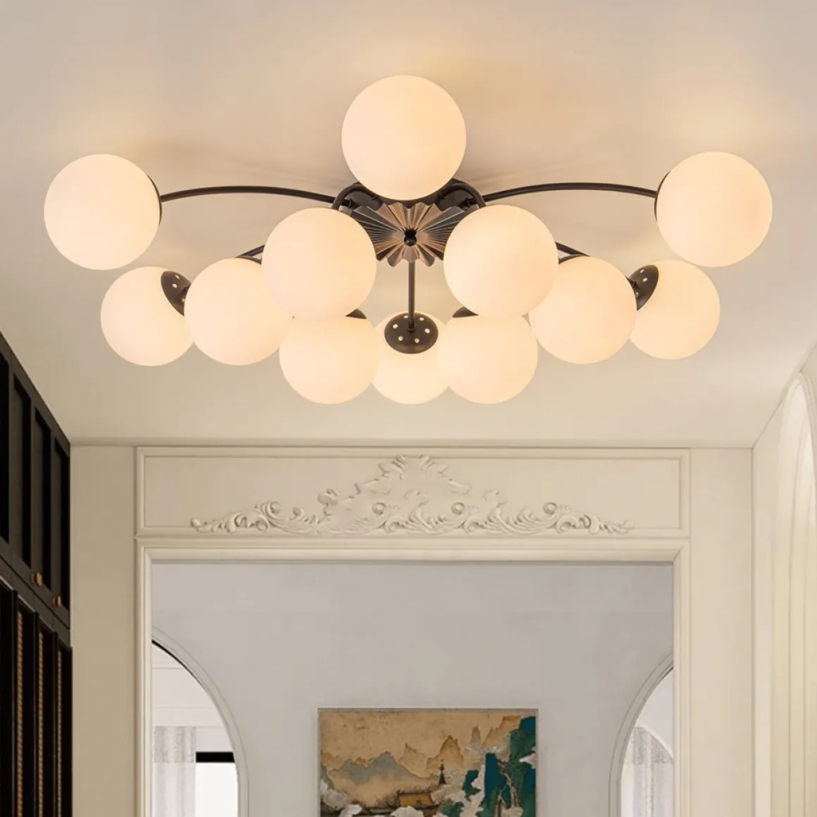 Blossom 12-Light Opal Glass Bubble Semi Flush Chandelier