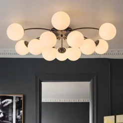 Blossom 12-Light Opal Glass Bubble Semi Flush Chandelier