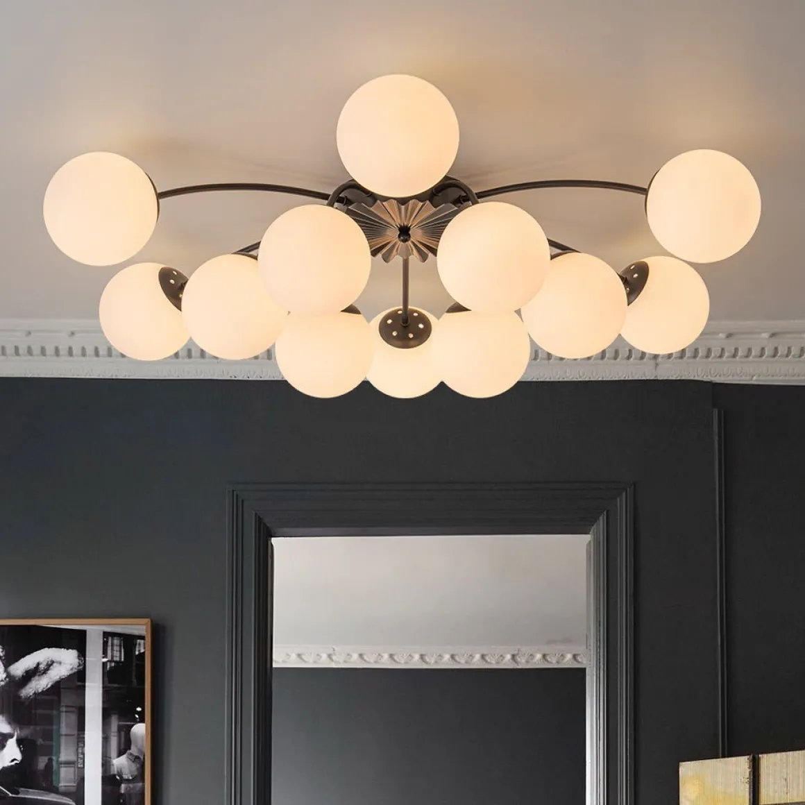 Blossom 12-Light Opal Glass Bubble Semi Flush Chandelier