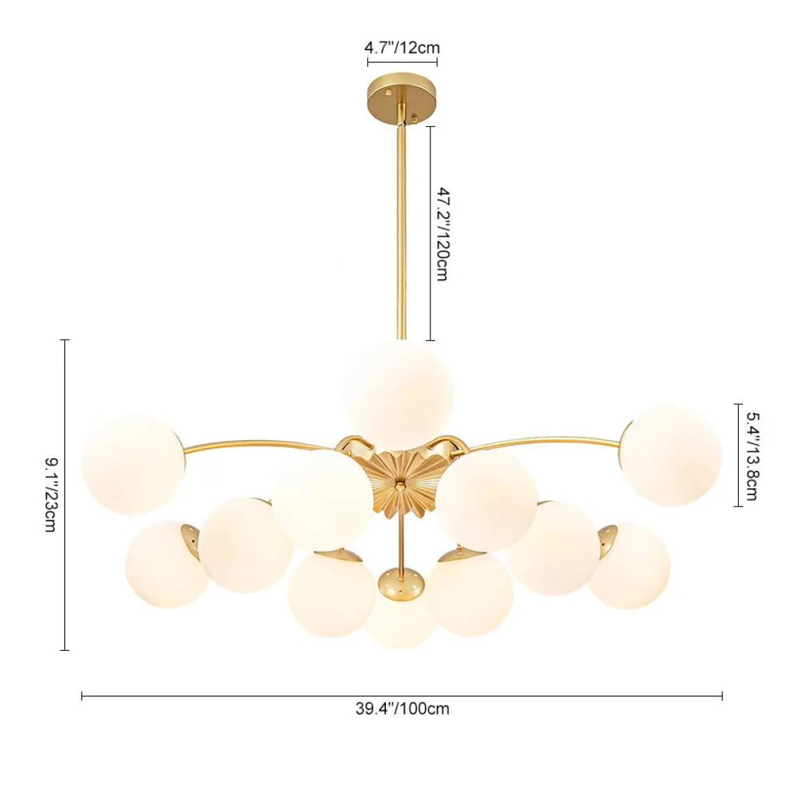 Blossom 12-Light Opal Glass Bubble Semi Flush Chandelier