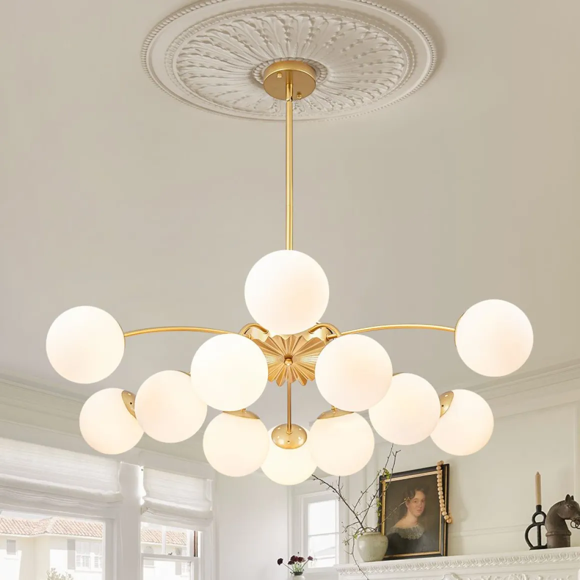 Blossom 12-Light Opal Glass Bubble Semi Flush Chandelier