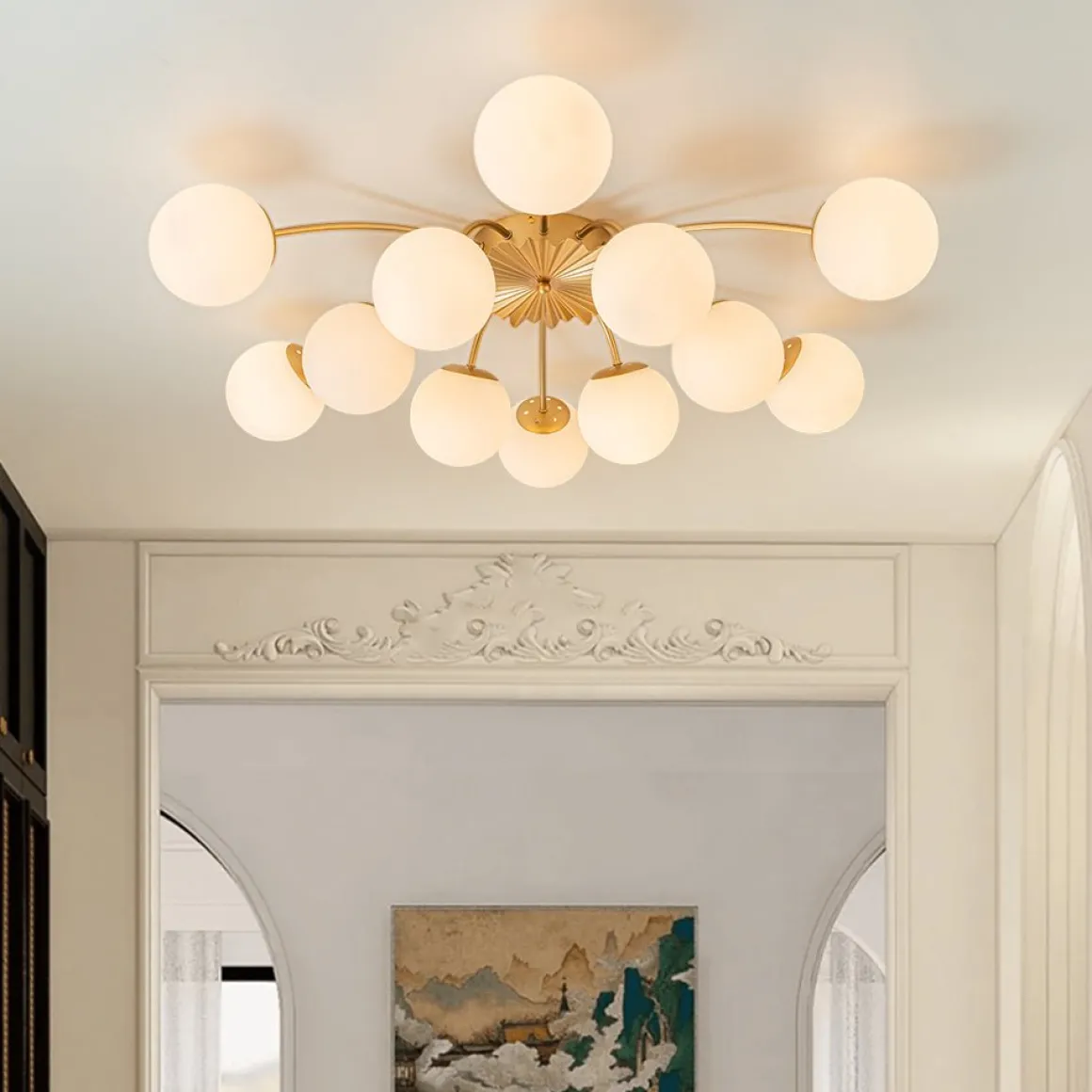 Blossom 12-Light Opal Glass Bubble Semi Flush Chandelier