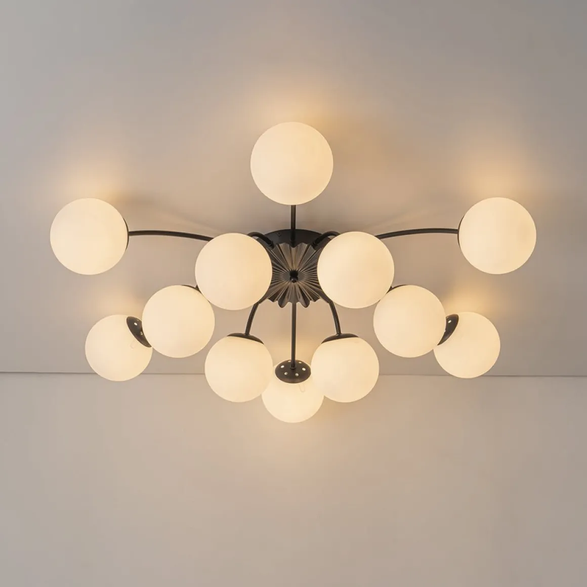 Blossom 12-Light Opal Glass Bubble Semi Flush Chandelier