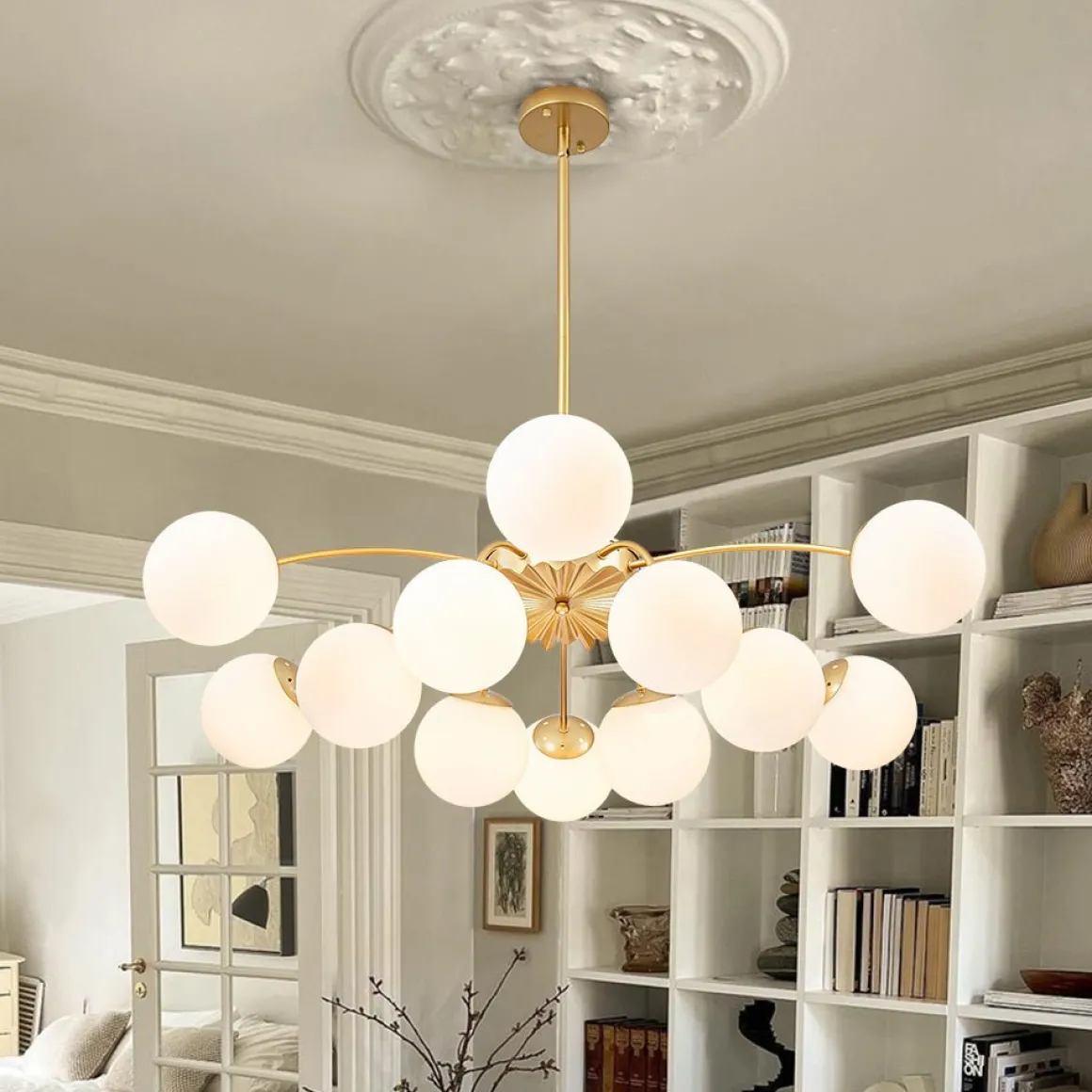 Blossom 12-Light Opal Glass Bubble Semi Flush Chandelier