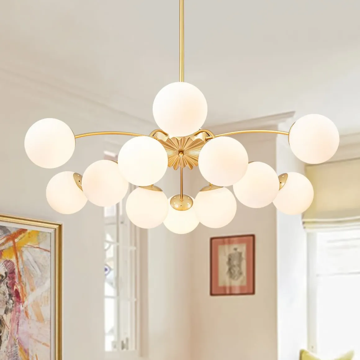 Blossom 12-Light Opal Glass Bubble Semi Flush Chandelier