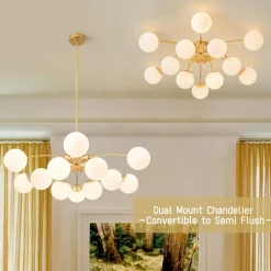 Blossom 12-Light Opal Glass Bubble Semi Flush Chandelier