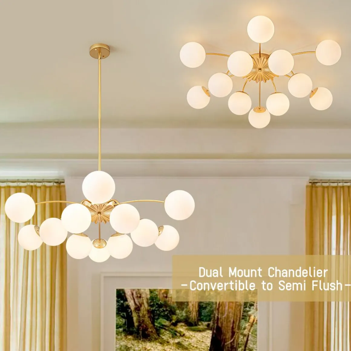 Blossom 12-Light Opal Glass Bubble Semi Flush Chandelier