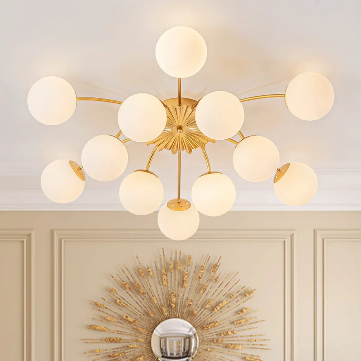 Blossom 12-Light Opal Glass Bubble Semi Flush Chandelier
