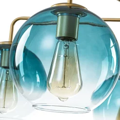 Blue Glass Globe Bubble Sputnik 5-light Round Chandelier