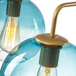 Blue Glass Globe Bubble Sputnik 5-light Round Chandelier