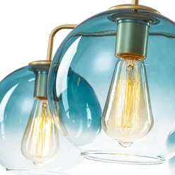 Blue Glass Globe Bubble Sputnik 5-light Round Chandelier