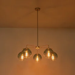 Blue Glass Globe Bubble Sputnik 5-light Round Chandelier