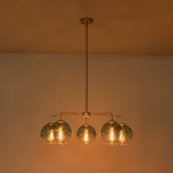 Blue Glass Globe Bubble Sputnik 5-light Round Chandelier
