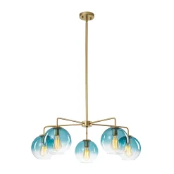 Blue Glass Globe Bubble Sputnik 5-light Round Chandelier
