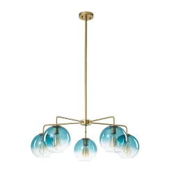 Blue Glass Globe Bubble Sputnik 5-light Round Chandelier