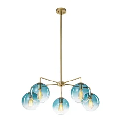 Blue Glass Globe Bubble Sputnik 5-light Round Chandelier