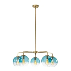 Blue Glass Globe Bubble Sputnik 5-light Round Chandelier