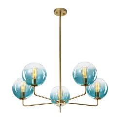 Blue Glass Globe Bubble Sputnik 5-light Round Chandelier