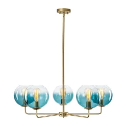 Blue Glass Globe Bubble Sputnik 5-light Round Chandelier