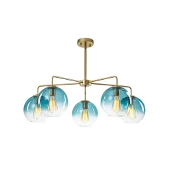 Blue Glass Globe Bubble Sputnik 5-light Round Chandelier