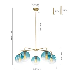 Blue Glass Globe Bubble Sputnik 5-light Round Chandelier
