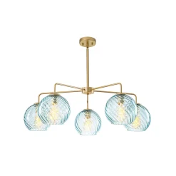 Blue Ribbed Glass Globe 5-light Round Sputnik Chandelier