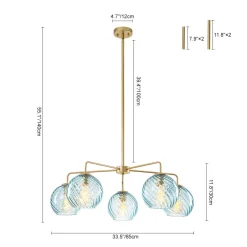 Blue Ribbed Glass Globe 5-light Round Sputnik Chandelier