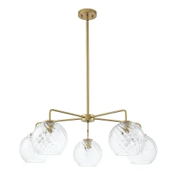 Blue Ribbed Glass Globe 5-light Round Sputnik Chandelier
