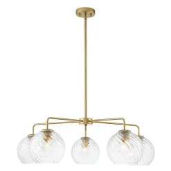 Blue Ribbed Glass Globe 5-light Round Sputnik Chandelier