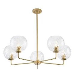 Blue Ribbed Glass Globe 5-light Round Sputnik Chandelier
