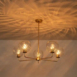 Blue Ribbed Glass Globe 5-light Round Sputnik Chandelier