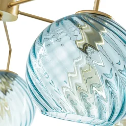 Blue Ribbed Glass Globe 5-light Round Sputnik Chandelier