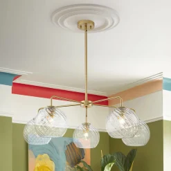 Blue Ribbed Glass Globe 5-light Round Sputnik Chandelier