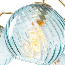 Blue Ribbed Glass Globe 5-light Round Sputnik Chandelier