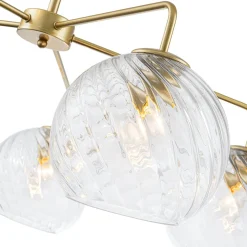 Blue Ribbed Glass Globe 5-light Round Sputnik Chandelier