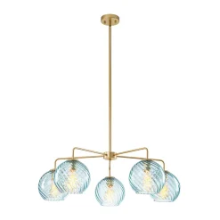 Blue Ribbed Glass Globe 5-light Round Sputnik Chandelier