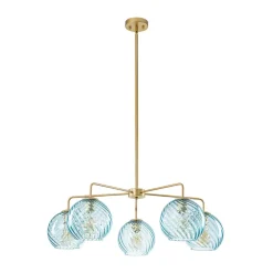 Blue Ribbed Glass Globe 5-light Round Sputnik Chandelier