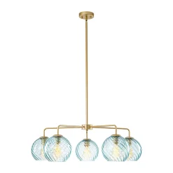 Blue Ribbed Glass Globe 5-light Round Sputnik Chandelier
