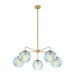 Blue Ribbed Glass Globe 5-light Round Sputnik Chandelier