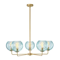 Blue Ribbed Glass Globe 5-light Round Sputnik Chandelier