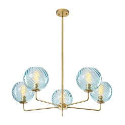 Blue Ribbed Glass Globe 5-light Round Sputnik Chandelier