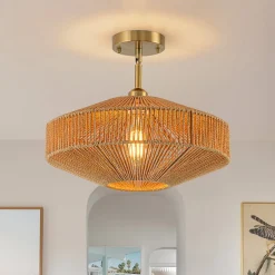 Bohemian Brown Woven Hemp Rope Cage Ceiling Light