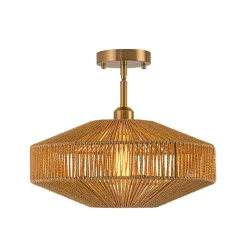 Bohemian Brown Woven Hemp Rope Cage Ceiling Light