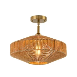 Bohemian Brown Woven Hemp Rope Cage Ceiling Light