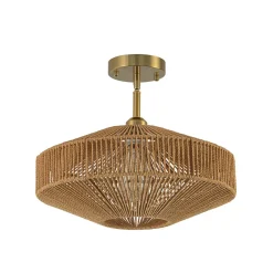 Bohemian Brown Woven Hemp Rope Cage Ceiling Light