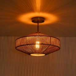 Bohemian Brown Woven Hemp Rope Cage Ceiling Light