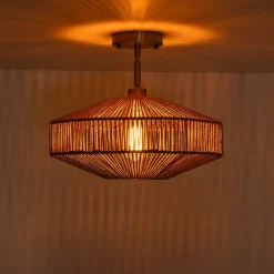 Bohemian Brown Woven Hemp Rope Cage Ceiling Light