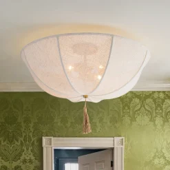 Boho Fabric Linen Round Scalloped Cage Semi Flush Mount